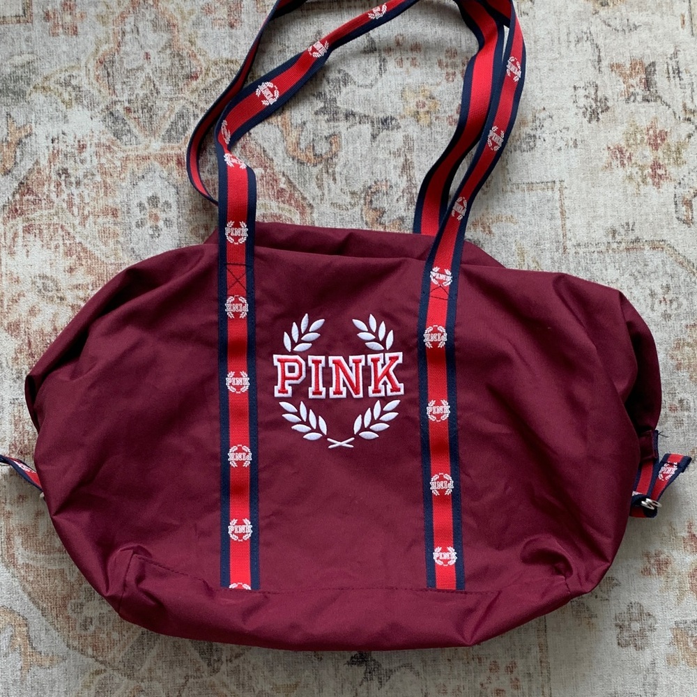 PINK Victoria's Secret Maroon Tote with Striped Straps